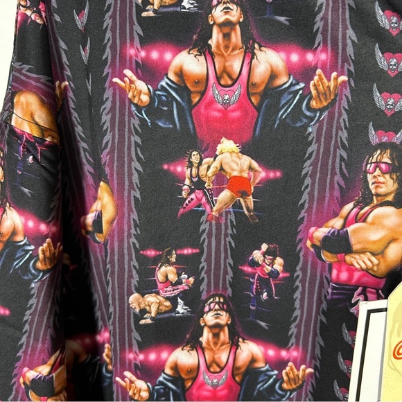 NWT WWE x RSVLTS Allover The Hitman Bret Hart Black Short Sleeve Button Down 4XL - Picture 5 of 9